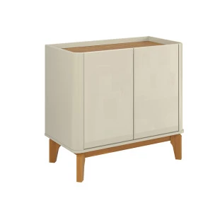 Buffet Balcão Pequeno 90cm Sala com 2 Portas Flip 90 Patrimar Off White/Cumaru