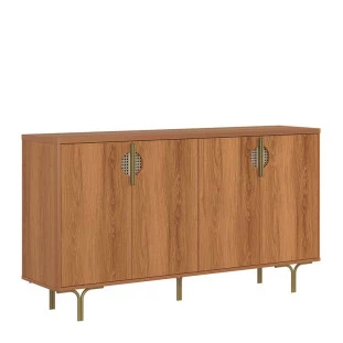 Buffet Balcão 160cm 4 Portas Pés Ferro Marsala Lukaliam Jequitiba