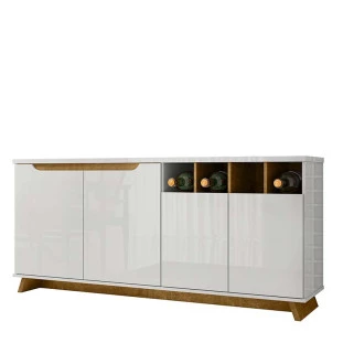 Balcão Buffet Aparador Adega 160cm 4 Portas Munique Lukaliam Off White/Canela