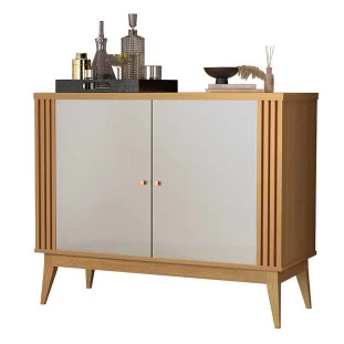 Buffet Pequeno 90cm Ripado Sala Jantar 2 Portas Argo EDN Freijo/Fendi