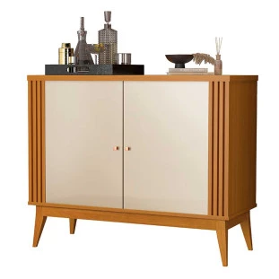 Buffet Pequeno 99cm Ripado Sala Jantar 2 Portas Argo EDN Cedro/Off White