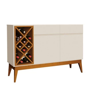 Buffet Para Sala Pequeno Com Adega 2 Portas 2 Gavetas Cena EAX Off White/Cedro