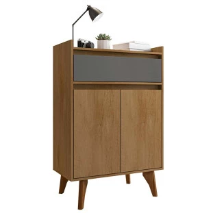 Buffet Aparador Pequeno 77cm 2 Portas 1 Gaveta Ouro RV Móveis Cinamomo/Grafite