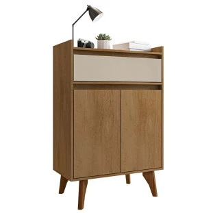 Buffet Aparador Pequeno 77cm 2 Portas 1 Gaveta Ouro RV Móveis Cinamomo/Off White