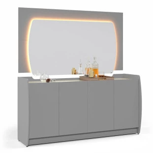 Buffet Com Espelho Sala Jantar Sublime 1.6 Gelius Cinza/Off White