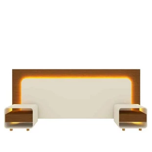 Cabeceira Para Cama Box de Casal Queen e King com 2 Mesas de Cabeceiras Innova Gelius Castanho/Off White