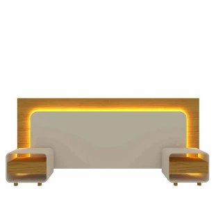 Cabeceira Para Cama Box de Casal Queen e King com 2 Mesas de Cabeceiras Innova Gelius Naturale/Off White