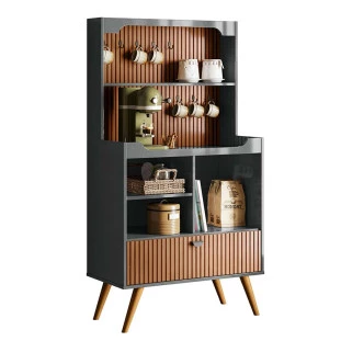 Balcão Cantinho do Café 150x80cm Rubi Lukaliam Cinza/Tauari Ripado 3D