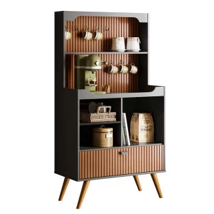 Balcão Cantinho do Café 150x80cm Rubi Lukaliam Preto/Tauari Ripado 3D