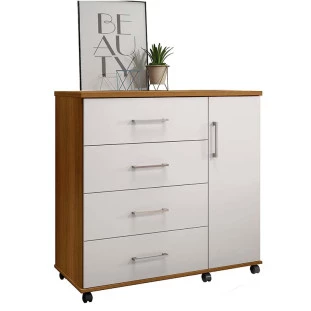 Cômoda Pequena 103cm Com Sapateira 4 Gavetas Belle Lukaliam Freijo/Off White