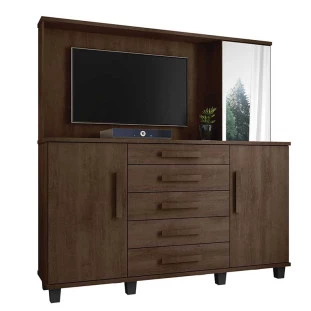 Cômoda com Painel Para TV 42 Polegadas Espelho 183cm Estrela RV Móveis Noce