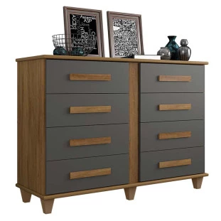 Cômoda Grande 8 Gavetas 136cm Georgia RV Móveis Cinamomo/Grafite
