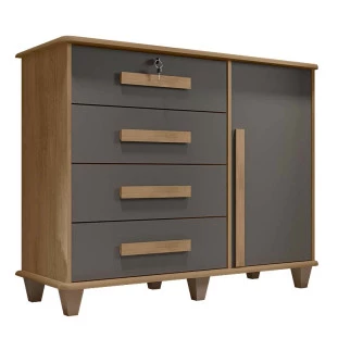 Cômoda com Sapateira 120cm 4 Gavetas Quarto Grécia RV Móveis Cinamomo/Grafite