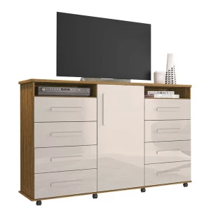 Cômoda Grande Organizadora 8G Ipanema Lukaliam Amêndoa/Off White
