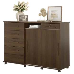 Cômoda Grande Portas de Correr Espelho 176cm Max New Lukaliam Imbuia