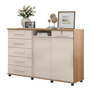 Cômoda Grande Organizadora 176cm Max New Lukaliam Off White/Amêndoa