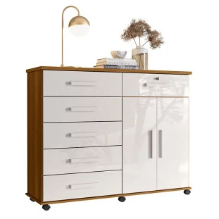 Cômoda Sapateira 1 Porta 6 Gavetas 126cm Platina Lukaliam Freijo/Off White