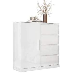 Cômoda Compacta 4 Gavetas Sapateira Rodízios Vênus Lukaliam Branco