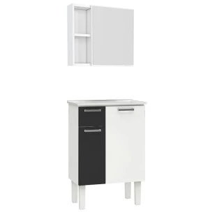 Conjunto Para Banheiro Aço Araça 60 Espelho Ameixa Cozimax Branco/Preto