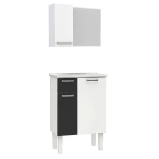 Conjunto Para Banheiro Aço Araça 60 Espelho Romã Cozimax Branco/Preto