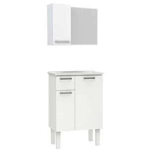 Conjunto Para Banheiro Aço Araça 60 Espelho Romã Cozimax Branco