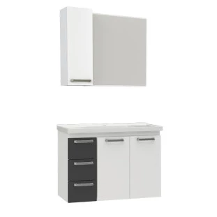 Conjunto Para Banheiro Aço Damasco 80 Suspenso Com Espelho Cozimax Branco/Preto