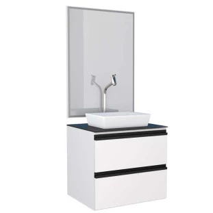 Conjunto Para Banheiro Aço Gaia 60 com Espelho e Cuba de Louça Linea Cozimax Branco