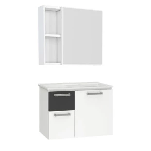 Conjunto Para Banheiro Aço Gabinete Kiwi 60 Espelho Ameixa Cozimax Branco/Preto