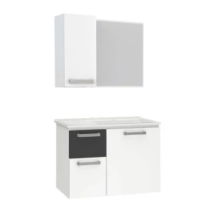 Conjunto Para Banheiro Aço Kiwi 60 Espelheira Romã Cozimax Branco/Preto