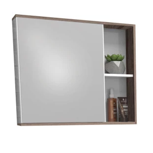 Espelho Para Banheiro Madeira Com Porta Caeté 60 Cozimax Branco/Tamarindo