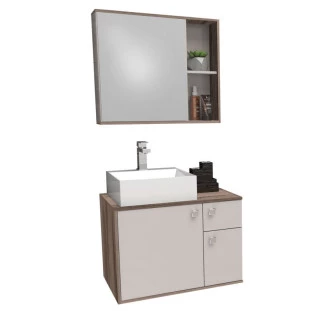 Conjunto de Banheiro Gabinete Caeté 60 com Cuba Cubo e Espelho Cozimax Nude/Tamarindo