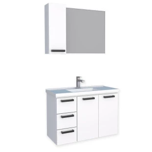 Conjunto Para Banheiro Aço Gabinete Damasco 80 Suspenso Com Espelho Cozimax Branco