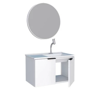 Conjunto Para Banheiro Aço Gabinete Parati 60 Com Lavatório e Espelho Luna Cozimax Branco