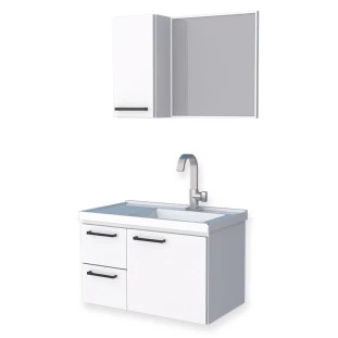 Conjunto Para Banheiro Aço Gabinete e Espelho Romã 60 Cozimax Branco
