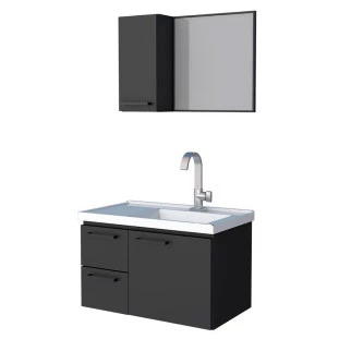 Conjunto Para Banheiro Aço Gabinete e Espelho Romã 60 Cozimax Preto