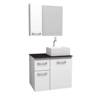 Conjunto Para Banheiro Aço Gabinete Figo 60 com Cuba Prisma Cozimax Branco