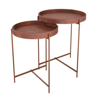 Conjunto 2 Mesas Laterais Redonda Couro Sintético Decor Patrimar Marrom