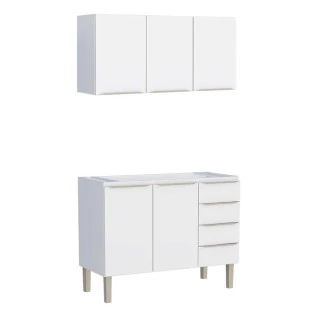 Cozinha Completa Aço Gabinete Para Pia 120cm com Armário Aéreo Flora Cozimax Branco