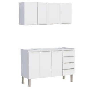 Cozinha Completa Aço Gabinete Para Pia 140cm com Armário Aéreo Flora Cozimax Branco