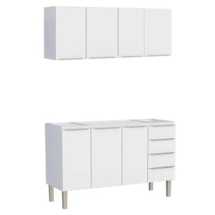 Cozinha Completa Aço Gabinete Para Pia 150cm com Armário Aéreo Flora Cozimax Branco