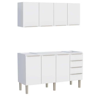 Cozinha Completa Aço Gabinete Para Pia 160cm com Armário Aéreo Flora Cozimax Branco