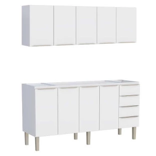 Cozinha Completa Aço Gabinete Para Pia 180cm com Armário Aéreo Flora Cozimax Branco