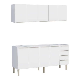 Cozinha Completa Aço Gabinete Para Pia 200cm com Armário Aéreo Flora Cozimax Branco