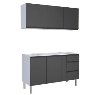 Cozinha Completa Gabinete Para Pia e Armário Aéreo Gaia 150cm Cozimax Preto