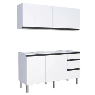 Cozinha Completa Gabinete Para Pia e Armário Aéreo Gaia 160cm Cozimax Branco 