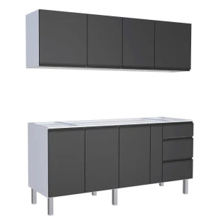 Cozinha Completa Gabinete Para Pia e Armário Aéreo Gaia 200cm Cozimax Preto