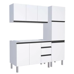 Cozinha Completa 200cm Gabinete Para Pia Com Armário Aéreo e Paneleiro Gaia Cozimax Branco