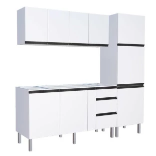 Cozinha Completa 220cm Gabinete Para Pia Com Armário Aéreo e Paneleiro Gaia Cozimax Branco