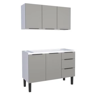 Cozinha Completa Gabinete Para Pia 120cm e Armário Aéreo Júpiter Cozimax Cinza Argila