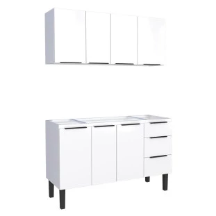 Cozinha Completa Gabinete Para Pia 140cm e Armário Aéreo Júpiter Cozimax Branco